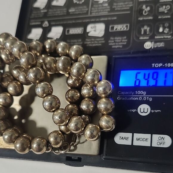 Sterling Silver Beaded Necklace 925 Over 64g - Picture 2 of 4